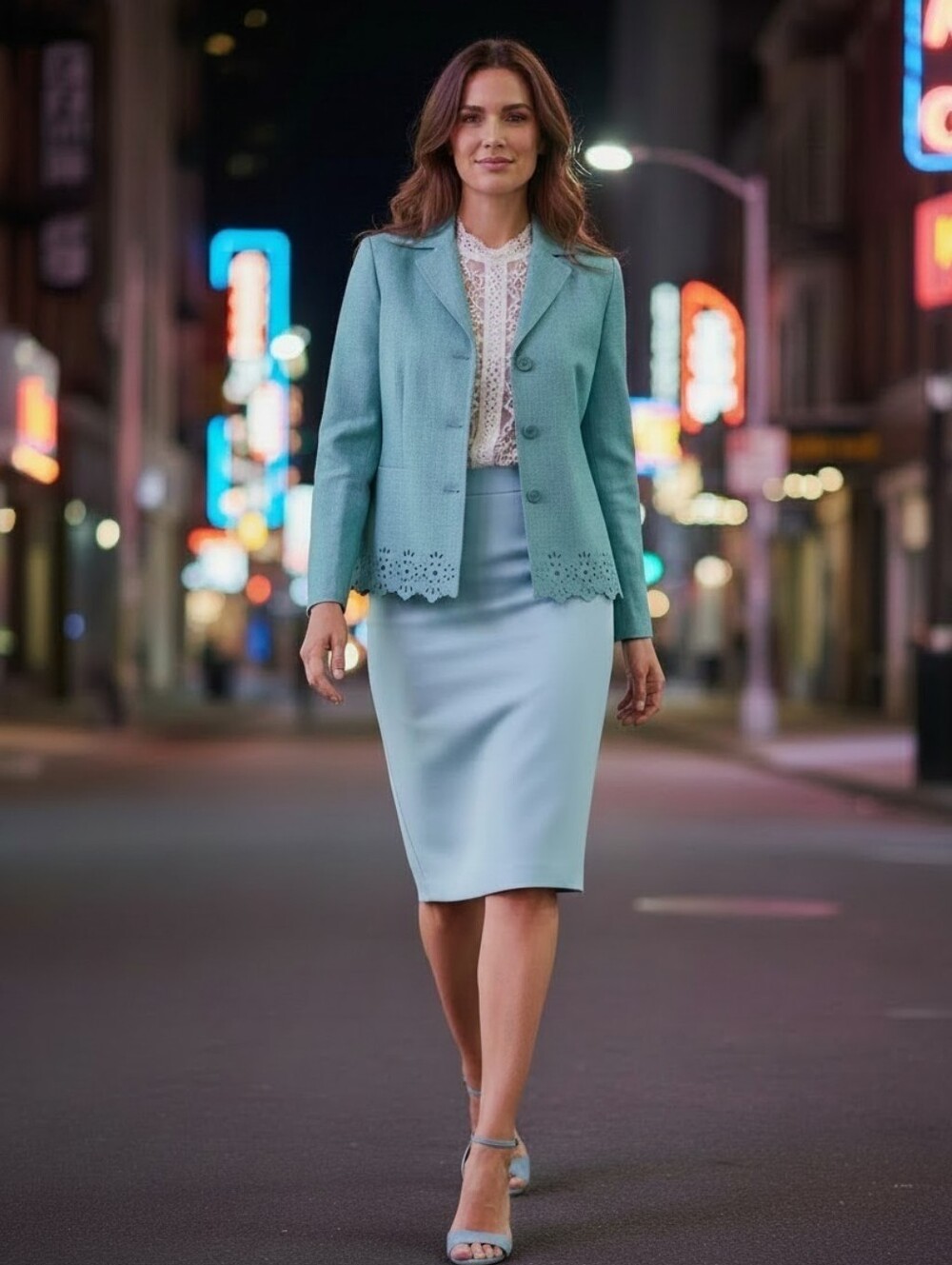 Jan Leslie Blazer with Cutout Hem, Sky Blue, Size 10